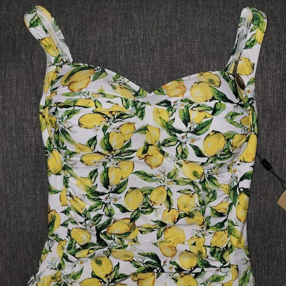 Womens Lemons Joanne Twist Front Design Tummy Control One Piece Swimsuit…